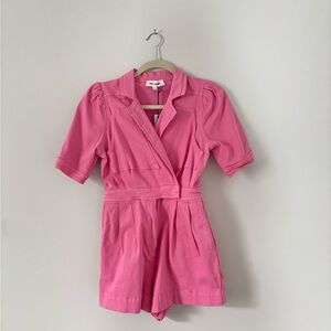 Pink Collared Wrap Jumpsuit with Short Sleeves